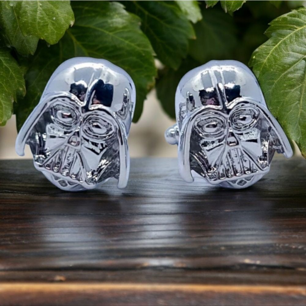 Star Wars 3D Silver Darth Vader Head Cufflinks Jedi Cuff Links Men's Tuxedo NWT